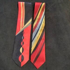 Silk neck ties pair, hand painted Joanna, Vintage inspired